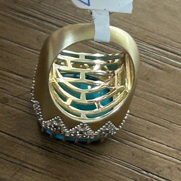 Rarities Carol Brodie Gold Plated Turquoise Colored Magnesite Diamond Ring 7 NWT - Picture 13 of 15